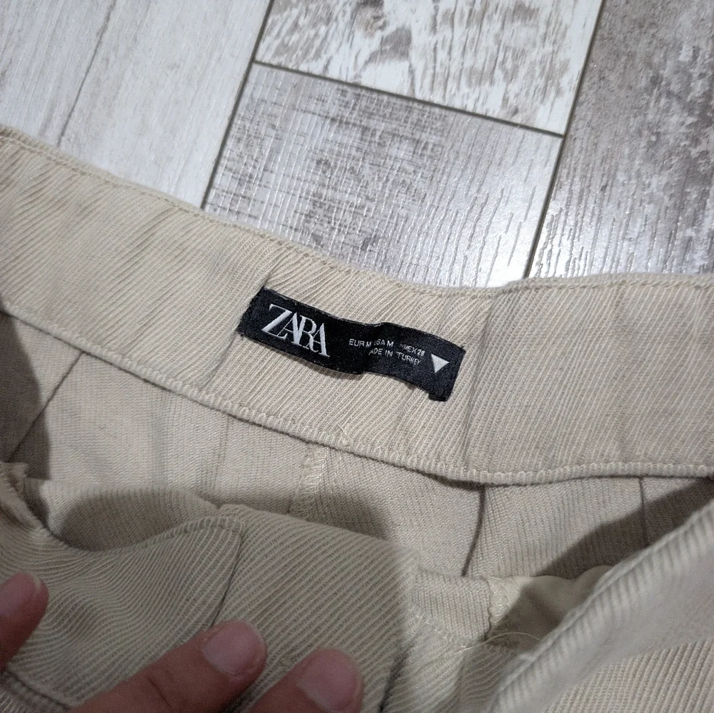 Zara High Waisted Linen Pants Cream Wide Leg Size M‎